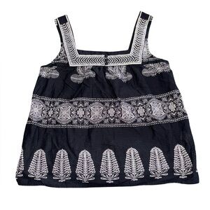 Lucky Brand Black White Embroidered Boho Tank Top Gray Stripe Size S